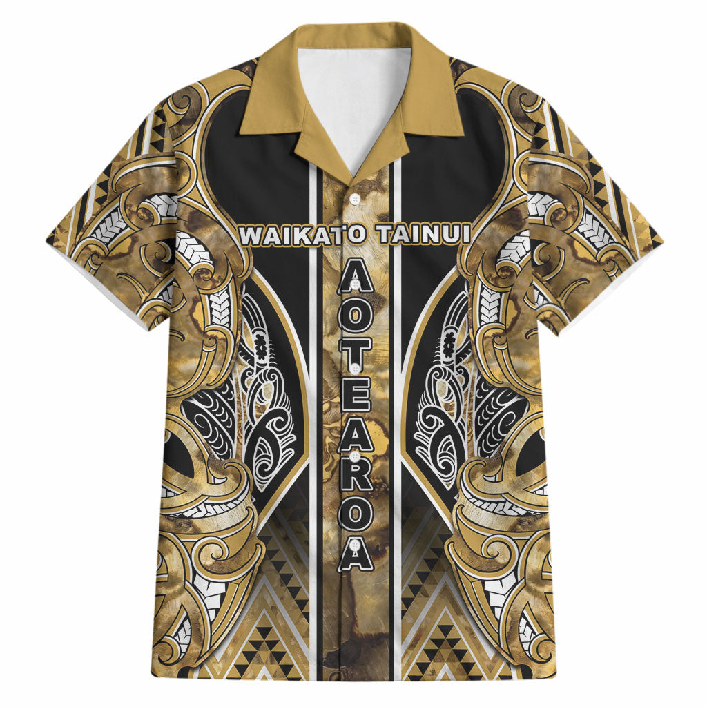 Aotearoa Waikato Tainui Hawaiian Shirt Maori Light Gold Tribal Paua Shell Pattern DT05 Yellow - Polynesian Pride