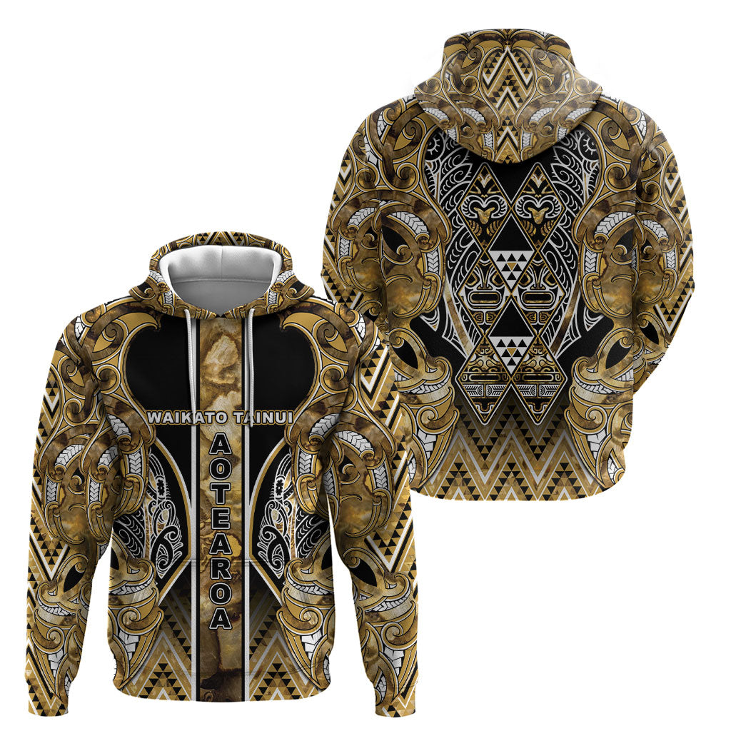Aotearoa Waikato Tainui Hoodie Maori Light Gold Tribal Paua Shell Pattern DT05 - Polynesian Pride