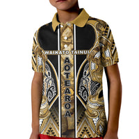 Aotearoa Waikato Tainui Kid Polo Shirt Maori Light Gold Tribal Paua Shell Pattern DT05 Kid Yellow - Polynesian Pride