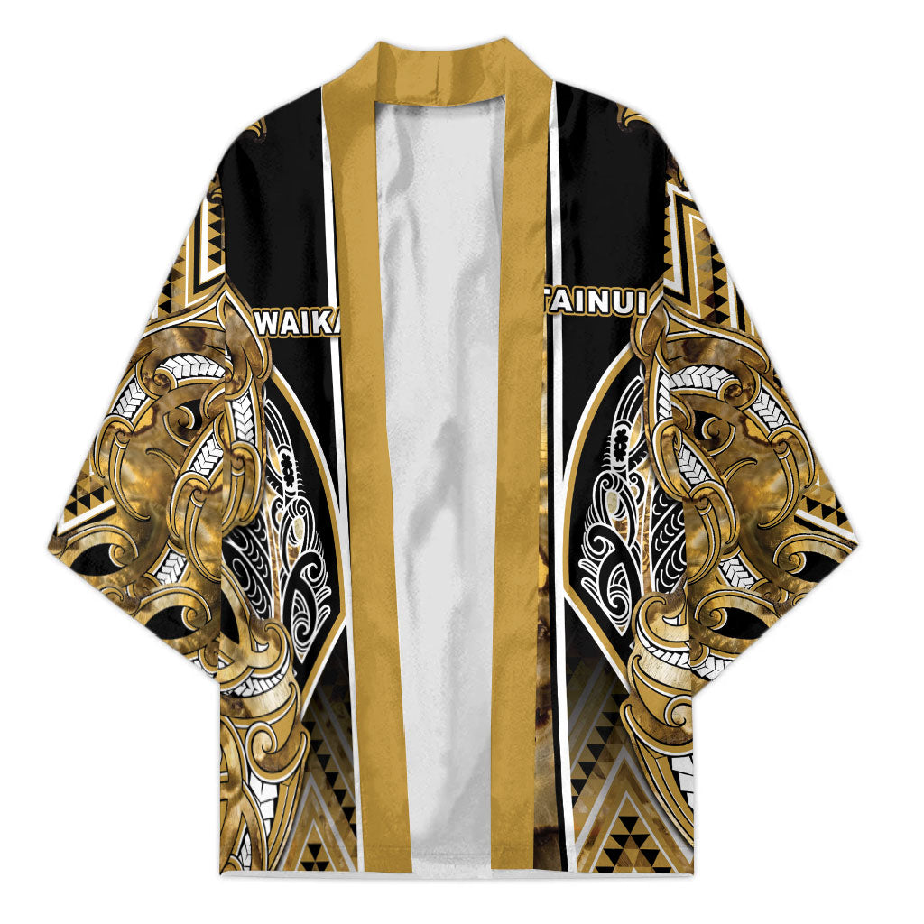 Aotearoa Waikato Tainui Kimono Maori Light Gold Tribal Paua Shell Pattern