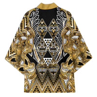 Aotearoa Waikato Tainui Kimono Maori Light Gold Tribal Paua Shell Pattern DT05 - Polynesian Pride