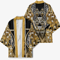 Aotearoa Waikato Tainui Kimono Maori Light Gold Tribal Paua Shell Pattern DT05 - Polynesian Pride