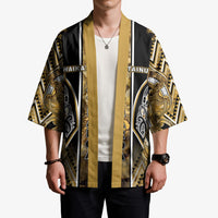 Aotearoa Waikato Tainui Kimono Maori Light Gold Tribal Paua Shell Pattern DT05 - Polynesian Pride