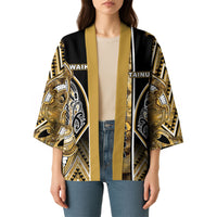Aotearoa Waikato Tainui Kimono Maori Light Gold Tribal Paua Shell Pattern DT05 - Polynesian Pride
