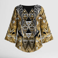 Aotearoa Waikato Tainui Kimono Sleeve Blouse Maori Light Gold Tribal Paua Shell Pattern DT05 - Polynesian Pride