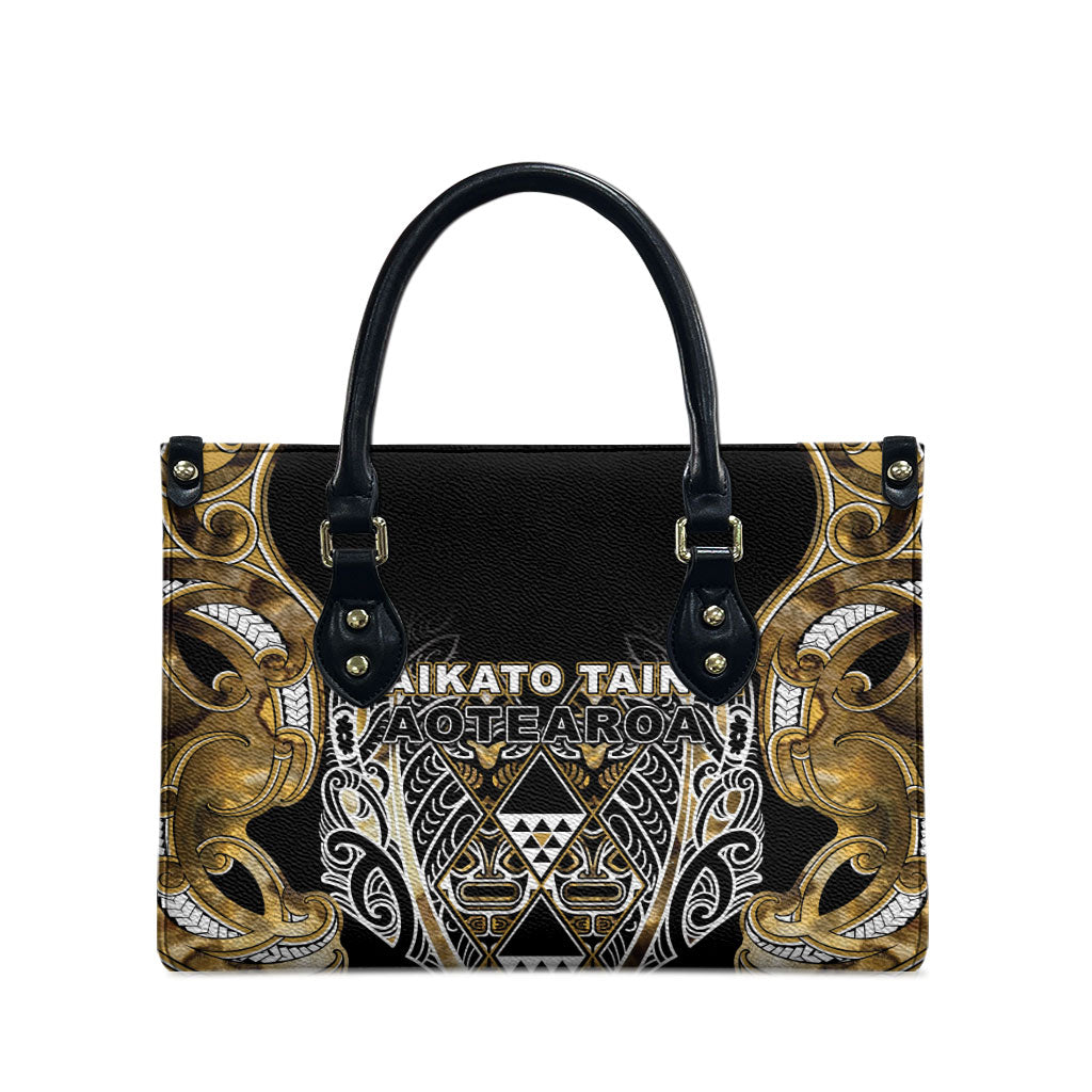 Aotearoa Waikato Tainui Leather Bag Maori Light Gold Tribal Paua Shell Pattern DT05 - Polynesian Pride
