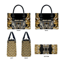 Aotearoa Waikato Tainui Leather Bag Maori Light Gold Tribal Paua Shell Pattern DT05 - Polynesian Pride