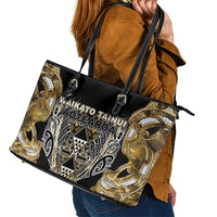 Aotearoa Waikato Tainui Leather Tote Bag Maori Light Gold Tribal Paua Shell Pattern DT05 - Polynesian Pride
