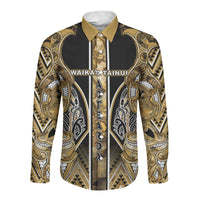 Aotearoa Waikato Tainui Long Sleeve Button Shirt Maori Light Gold Tribal Paua Shell Pattern DT05 Unisex Yellow - Polynesian Pride