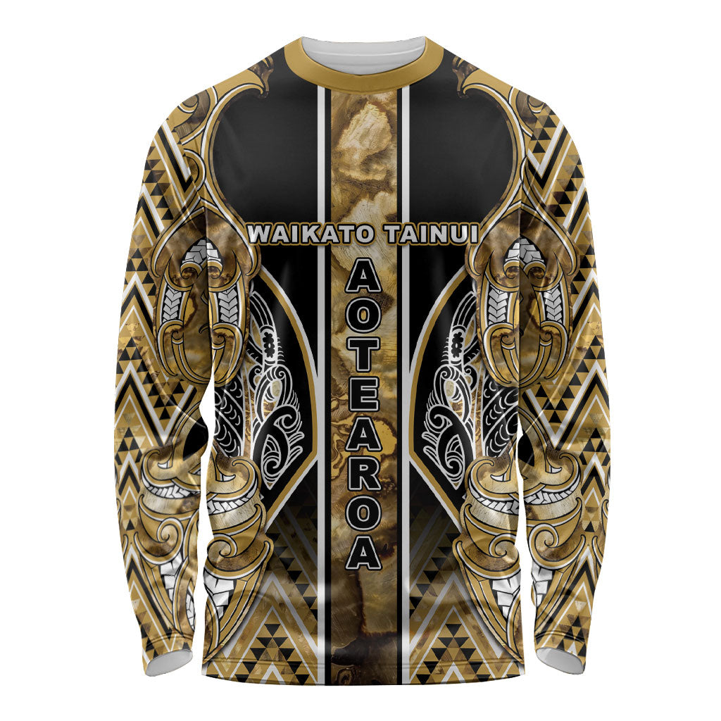 Aotearoa Waikato Tainui Long Sleeve Shirt Maori Light Gold Tribal Paua Shell Pattern DT05 Unisex Yellow - Polynesian Pride