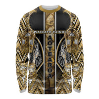 Aotearoa Waikato Tainui Long Sleeve Shirt Maori Light Gold Tribal Paua Shell Pattern DT05 Unisex Yellow - Polynesian Pride