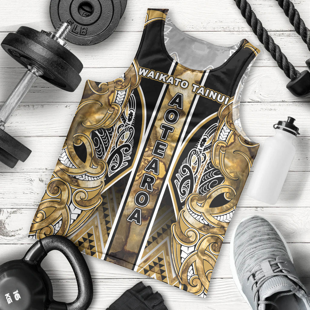 Aotearoa Waikato Tainui Men Tank Top Maori Light Gold Tribal Paua Shell Pattern DT05 - Polynesian Pride