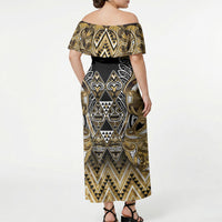 Aotearoa Waikato Tainui Off Shoulder Maxi Dress Maori Light Gold Tribal Paua Shell Pattern DT05 - Polynesian Pride