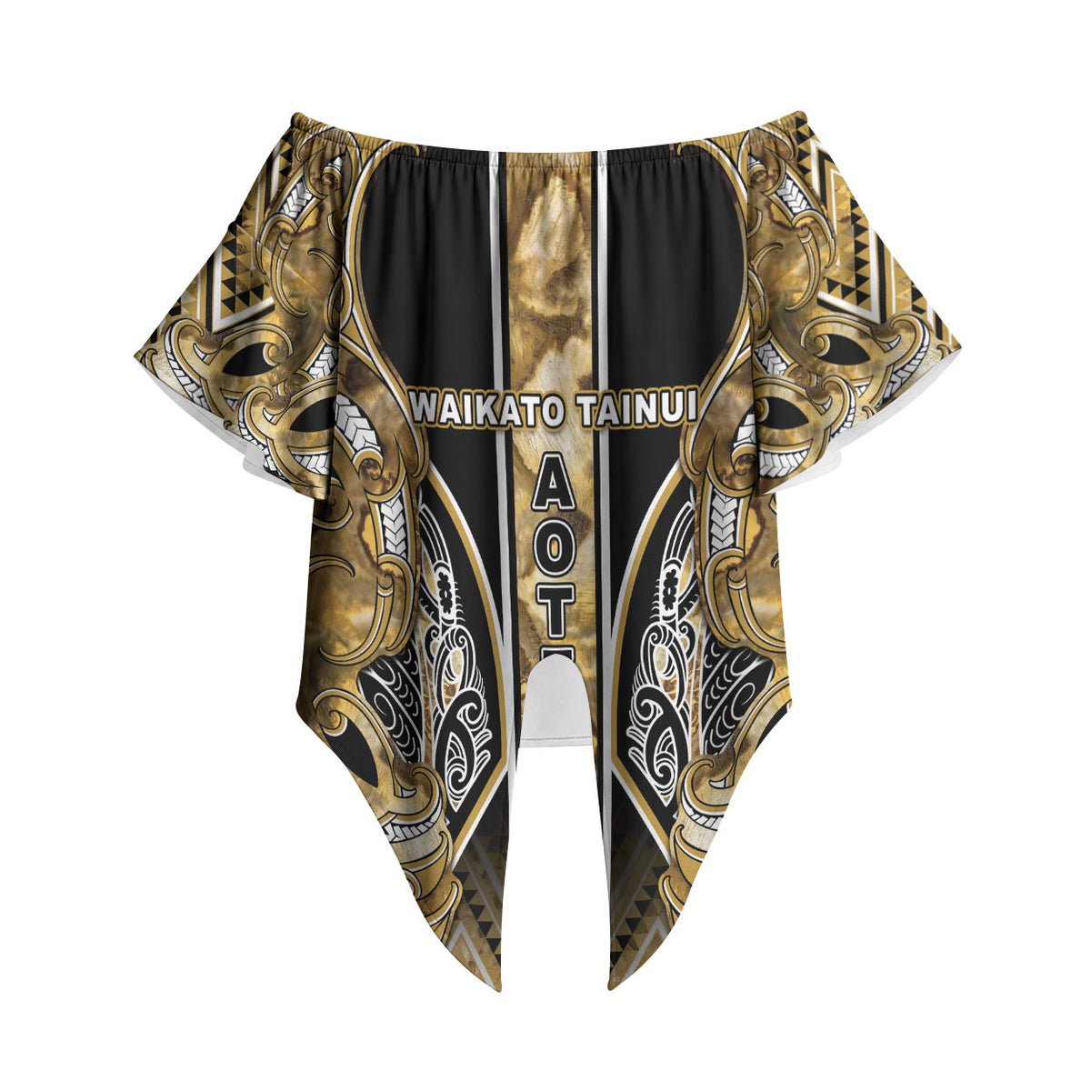 Aotearoa Waikato Tainui Off Shoulder Wrap Waist Top Maori Light Gold Tribal Paua Shell Pattern DT05 - Polynesian Pride