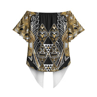 Aotearoa Waikato Tainui Off Shoulder Wrap Waist Top Maori Light Gold Tribal Paua Shell Pattern DT05 - Polynesian Pride