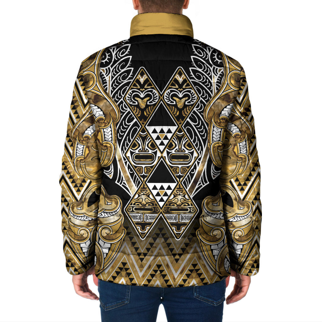 Aotearoa Waikato Tainui Padded Jacket Maori Light Gold Tribal Paua Shell Pattern DT05 - Polynesian Pride