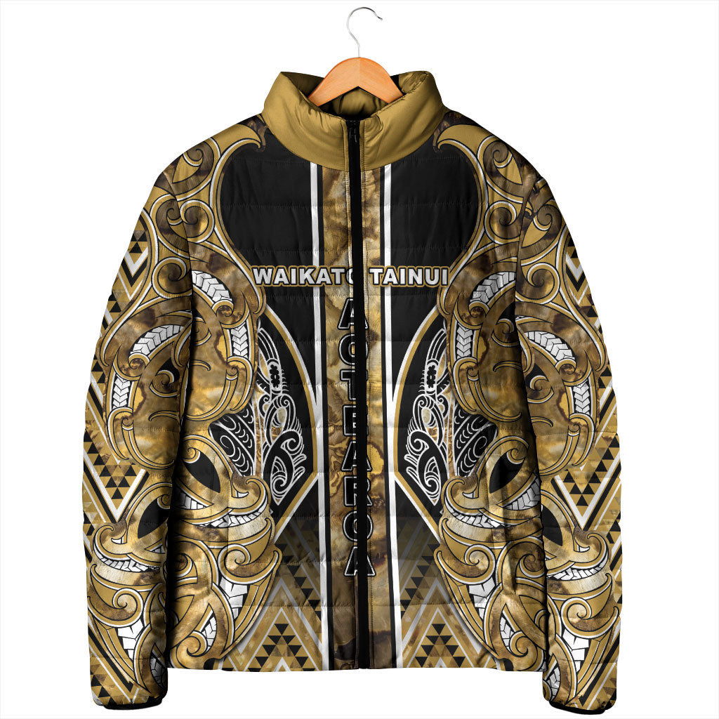Aotearoa Waikato Tainui Padded Jacket Maori Light Gold Tribal Paua Shell Pattern DT05 - Polynesian Pride