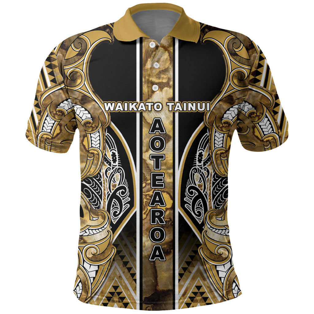 Aotearoa Waikato Tainui Polo Shirt Maori Light Gold Tribal Paua Shell Pattern DT05 Yellow - Polynesian Pride