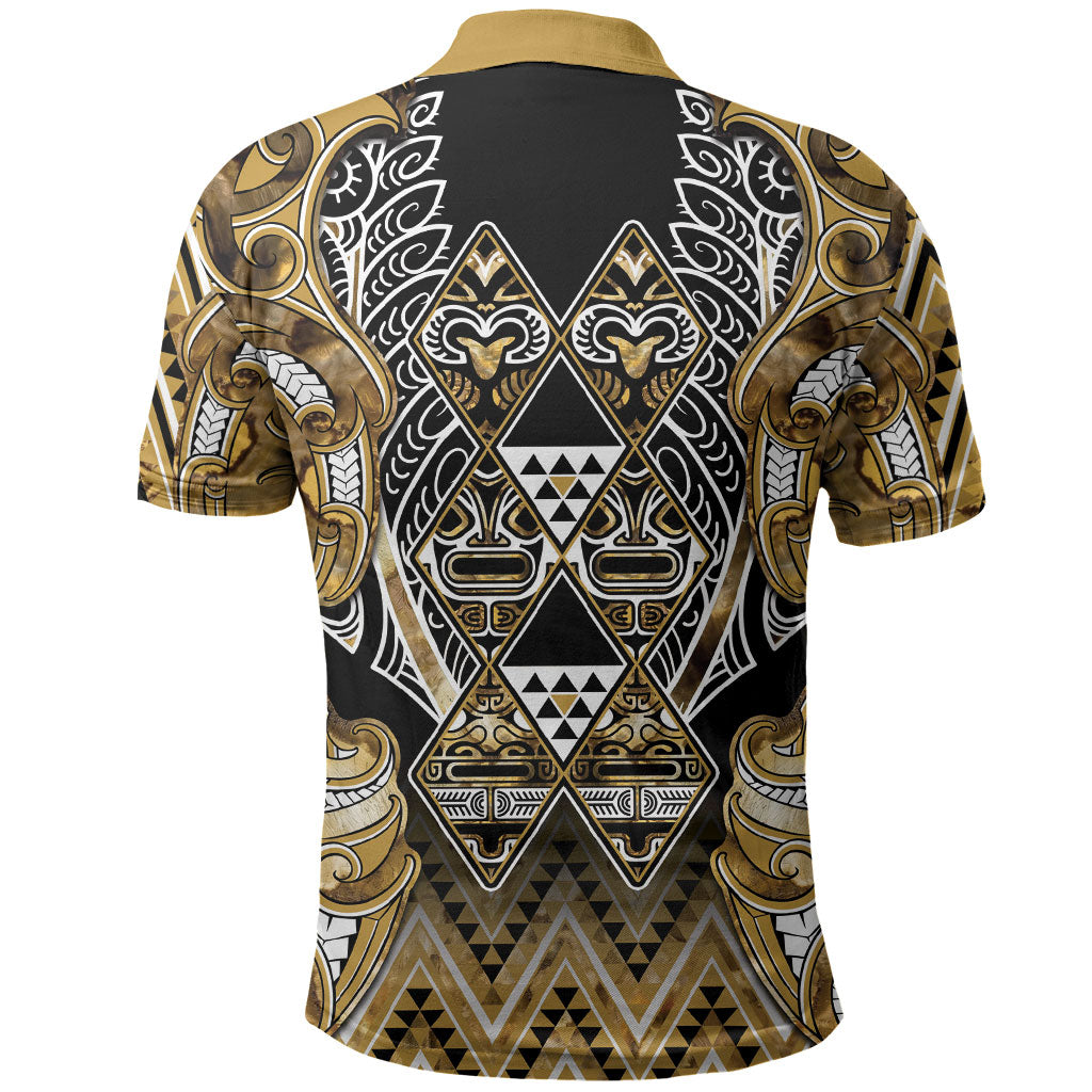 Aotearoa Waikato Tainui Polo Shirt Maori Light Gold Tribal Paua Shell Pattern DT05 - Polynesian Pride