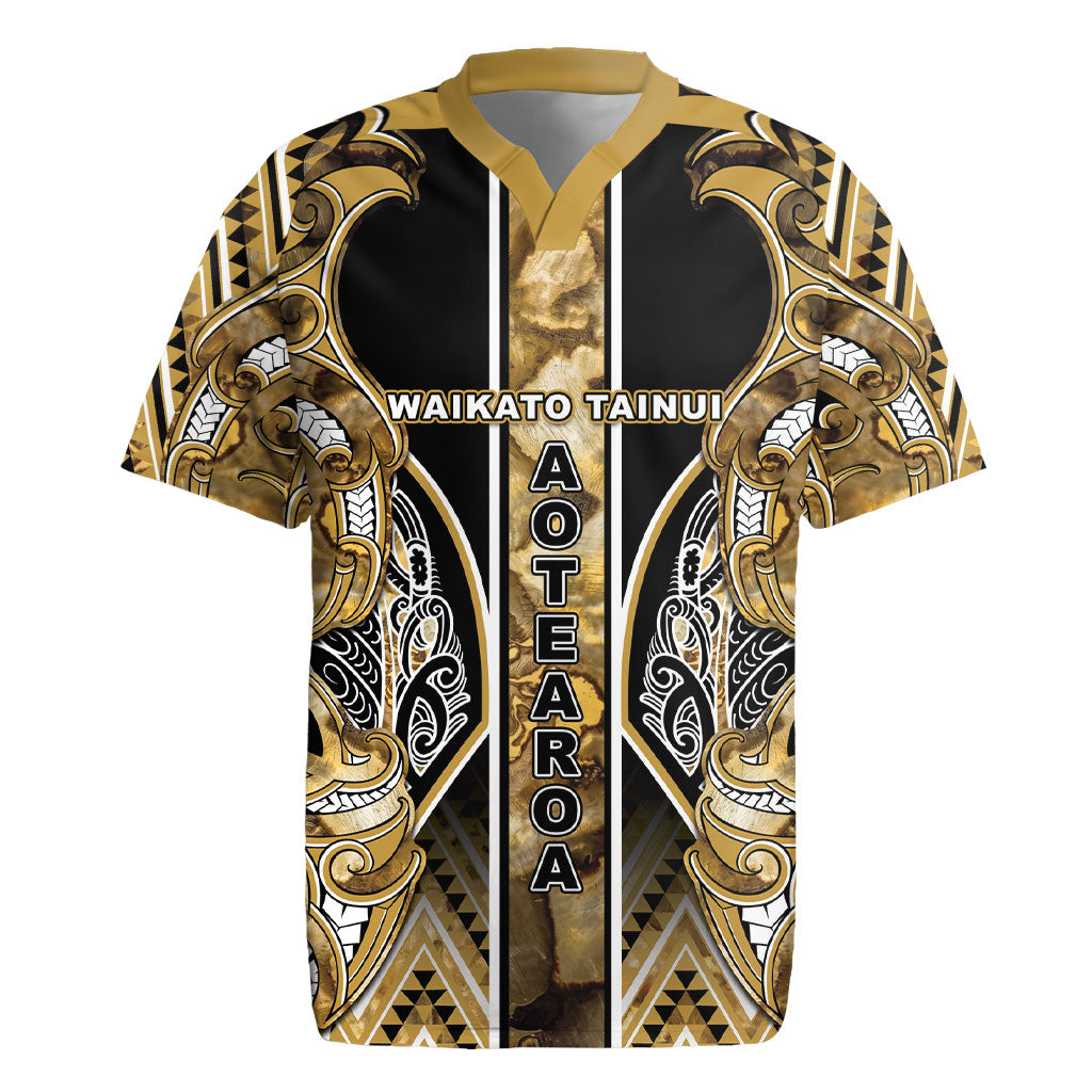 Aotearoa Waikato Tainui Rugby Jersey Maori Light Gold Tribal Paua Shell Pattern DT05 Yellow - Polynesian Pride