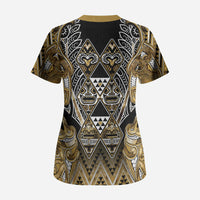 Aotearoa Waikato Tainui Scrub Top Maori Light Gold Tribal Paua Shell Pattern DT05 - Polynesian Pride