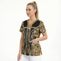 Aotearoa Waikato Tainui Scrub Top Maori Light Gold Tribal Paua Shell Pattern DT05 - Polynesian Pride