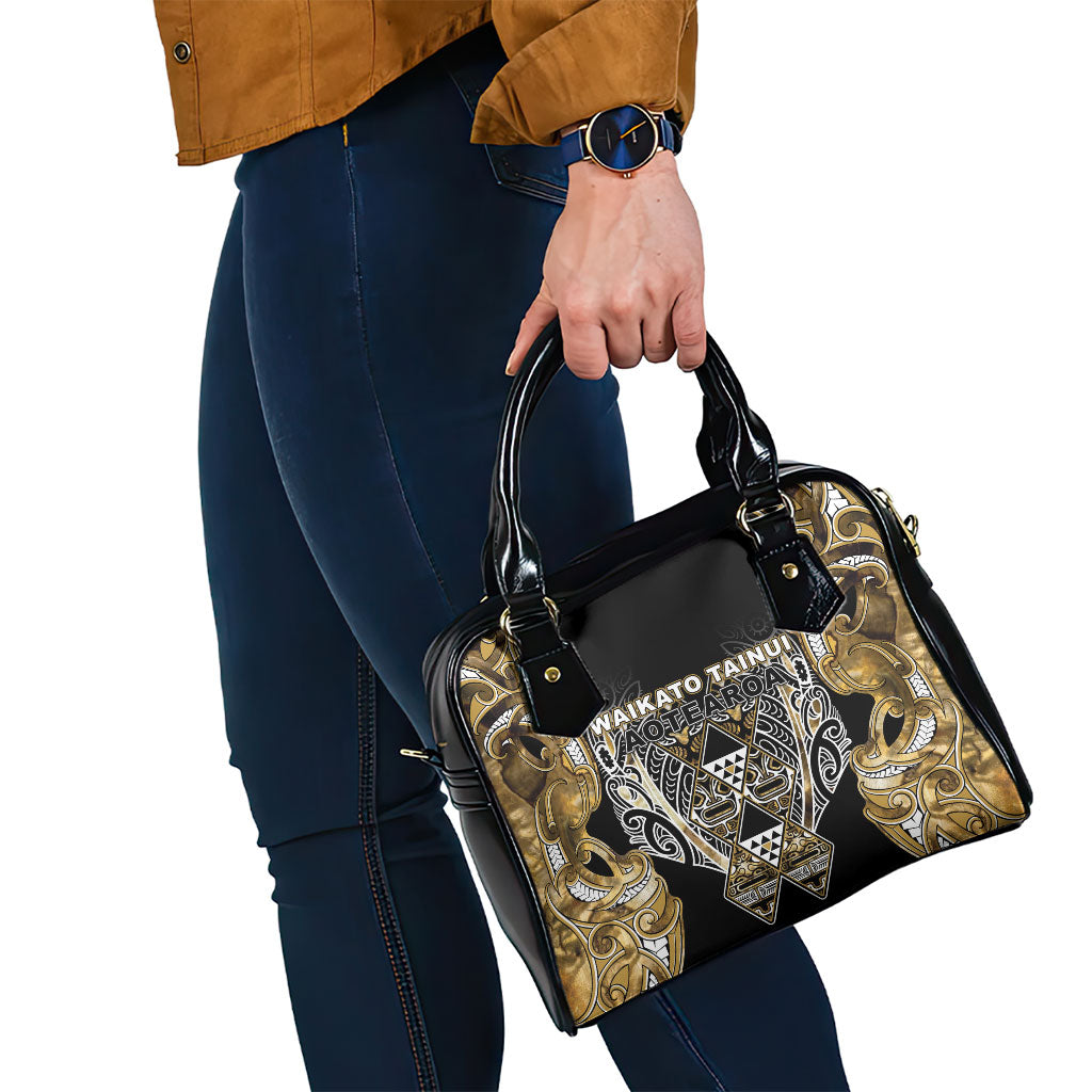 Aotearoa Waikato Tainui Shoulder Handbag Maori Light Gold Tribal Paua Shell Pattern DT05 - Polynesian Pride