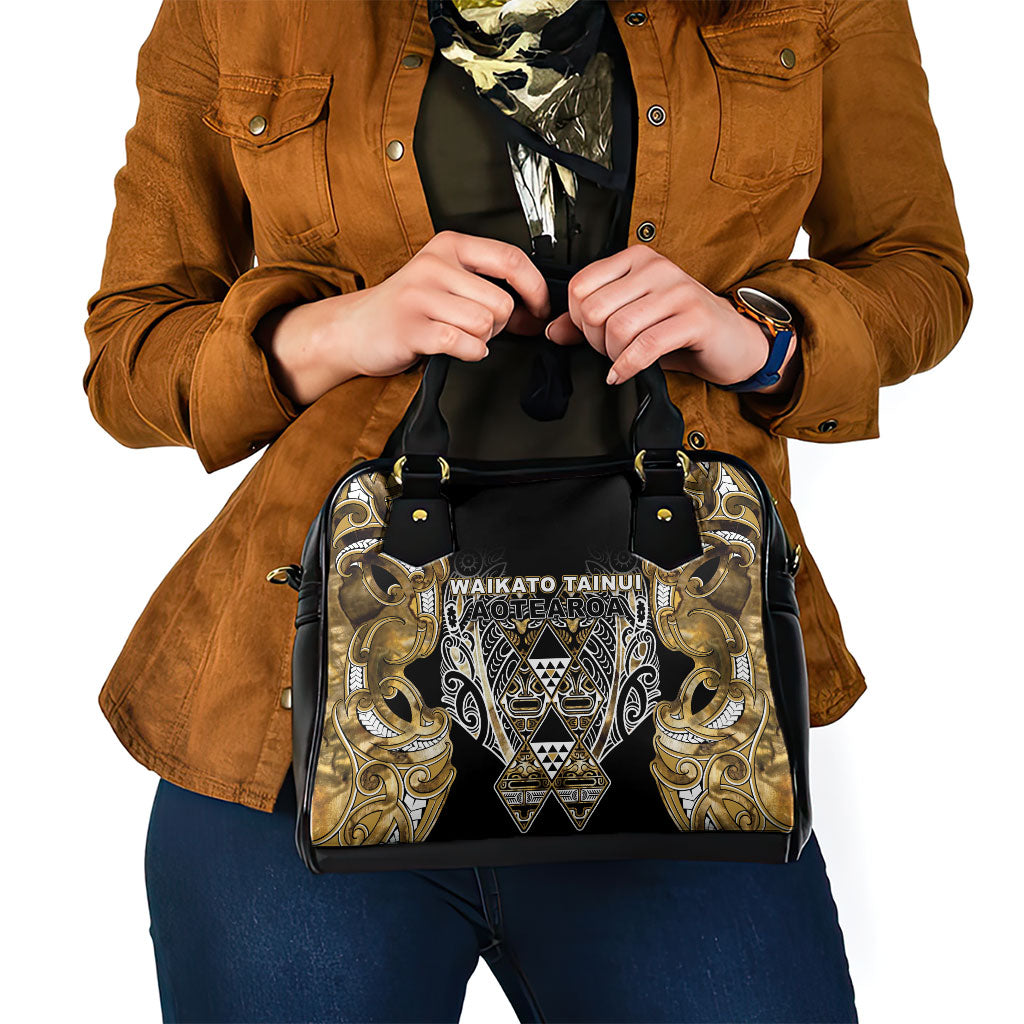Aotearoa Waikato Tainui Shoulder Handbag Maori Light Gold Tribal Paua Shell Pattern DT05 - Polynesian Pride