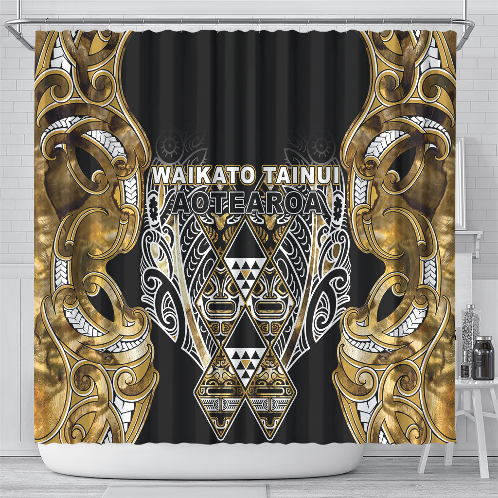 Aotearoa Waikato Tainui Shower Curtain Maori Light Gold Tribal Paua Shell Pattern DT05 - Polynesian Pride
