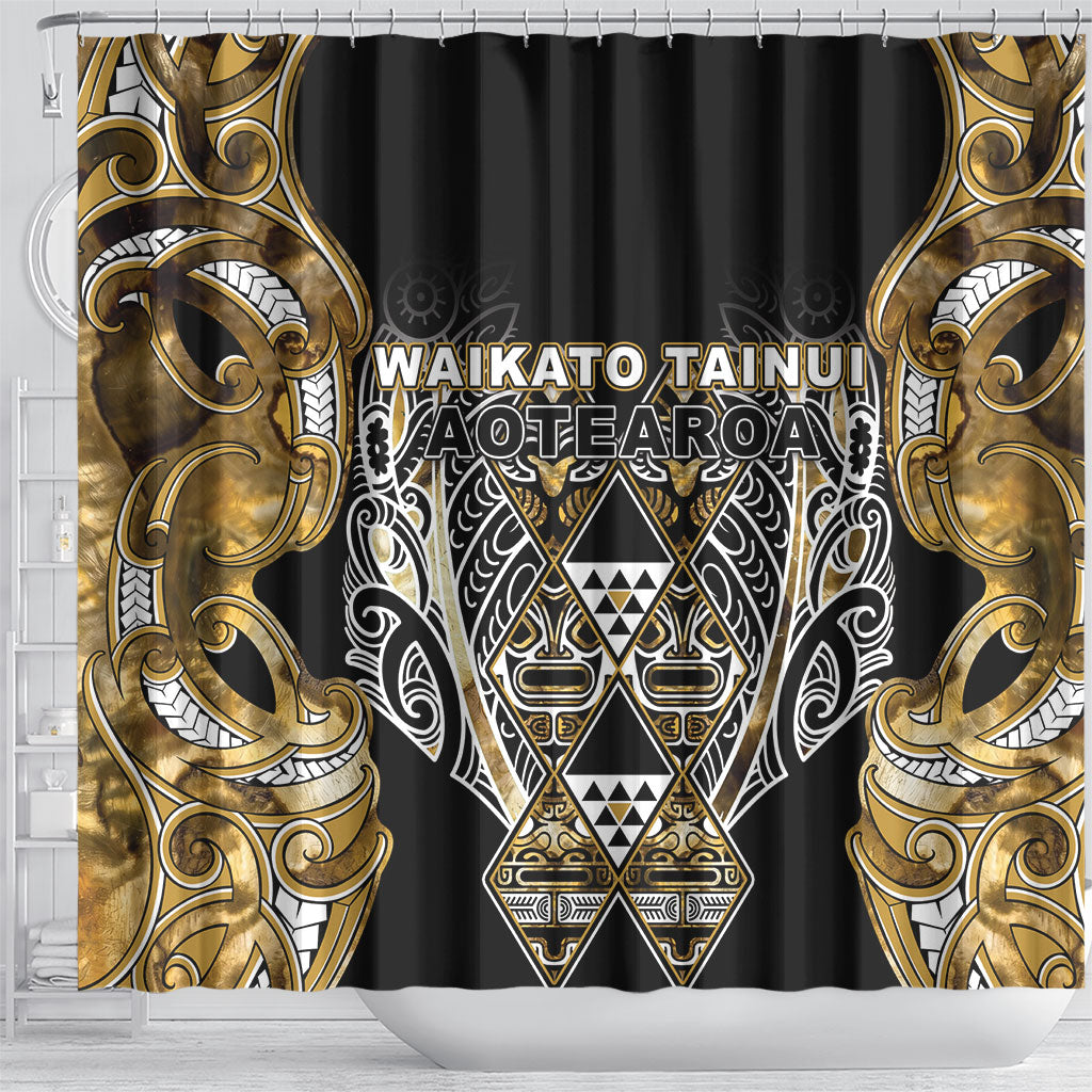 Aotearoa Waikato Tainui Shower Curtain Maori Light Gold Tribal Paua Shell Pattern DT05 - Polynesian Pride
