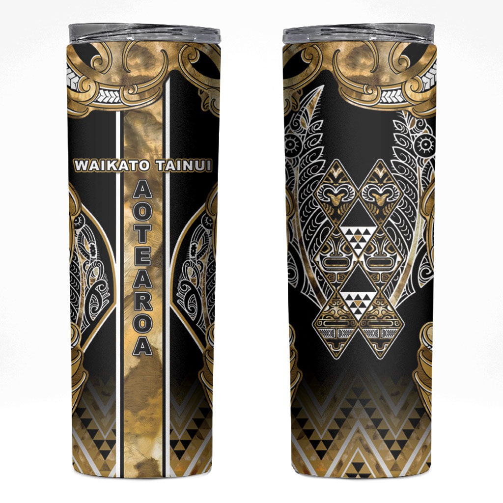 Aotearoa Waikato Tainui Skinny Tumbler Maori Light Gold Tribal Paua Shell Pattern DT05 Yellow - Polynesian Pride