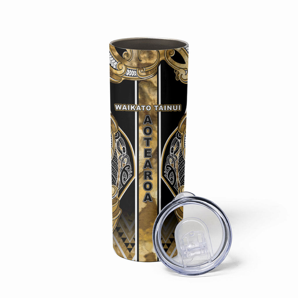 Aotearoa Waikato Tainui Skinny Tumbler Maori Light Gold Tribal Paua Shell Pattern DT05 - Polynesian Pride