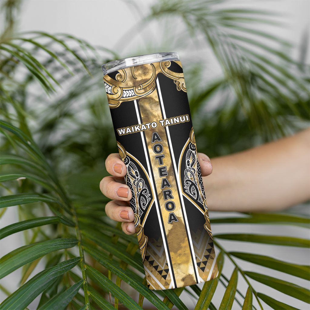 Aotearoa Waikato Tainui Skinny Tumbler Maori Light Gold Tribal Paua Shell Pattern DT05 - Polynesian Pride
