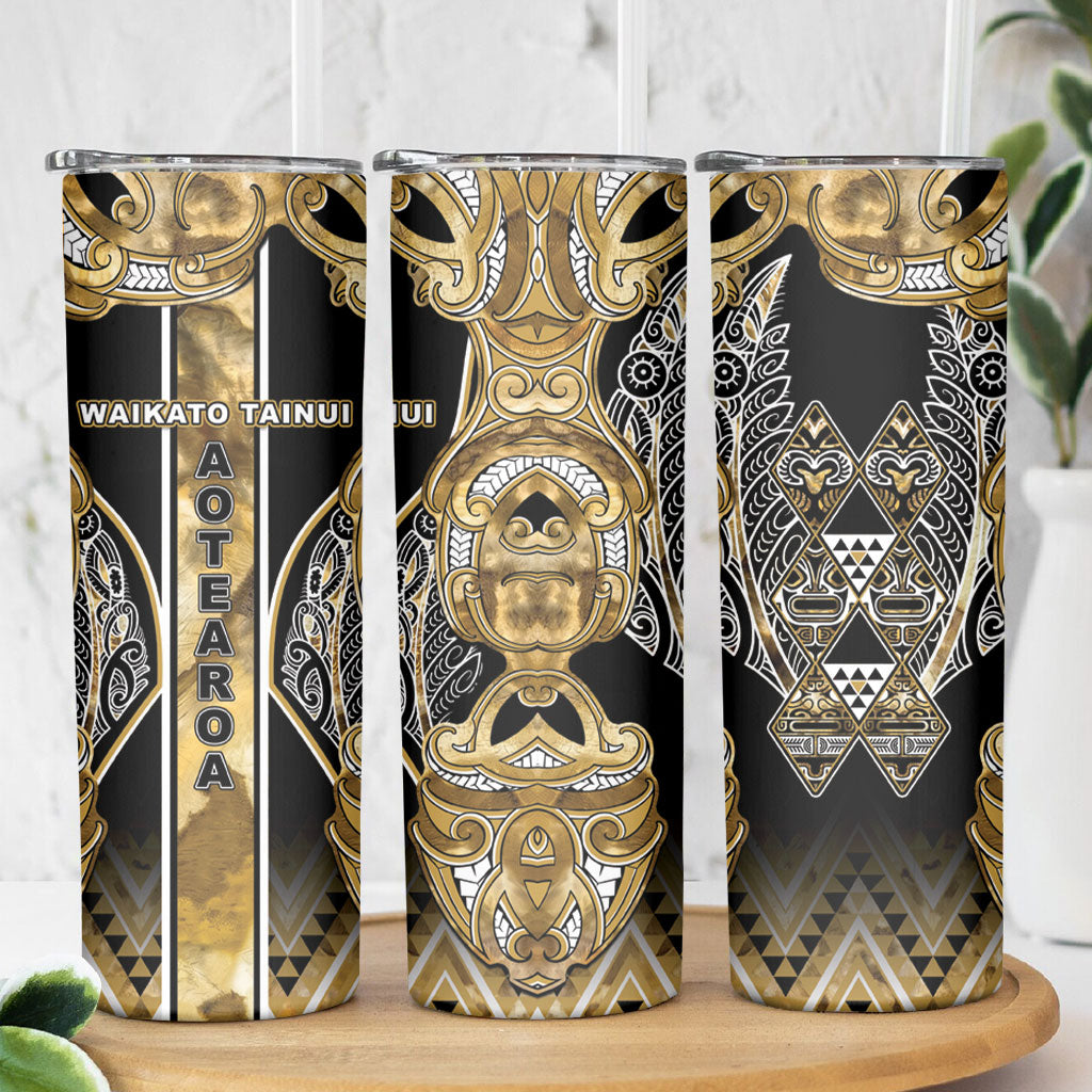 Aotearoa Waikato Tainui Skinny Tumbler Maori Light Gold Tribal Paua Shell Pattern DT05 - Polynesian Pride