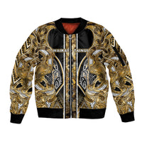 Aotearoa Waikato Tainui Sleeve Zip Bomber Jacket Maori Light Gold Tribal Paua Shell Pattern DT05 Unisex Yellow - Polynesian Pride
