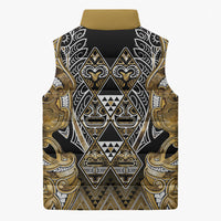 Aotearoa Waikato Tainui Sleeveless Puffer Jacket Maori Light Gold Tribal Paua Shell Pattern DT05 - Polynesian Pride