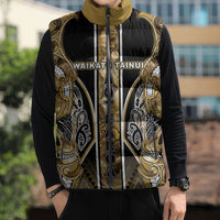 Aotearoa Waikato Tainui Sleeveless Puffer Jacket Maori Light Gold Tribal Paua Shell Pattern DT05 - Polynesian Pride