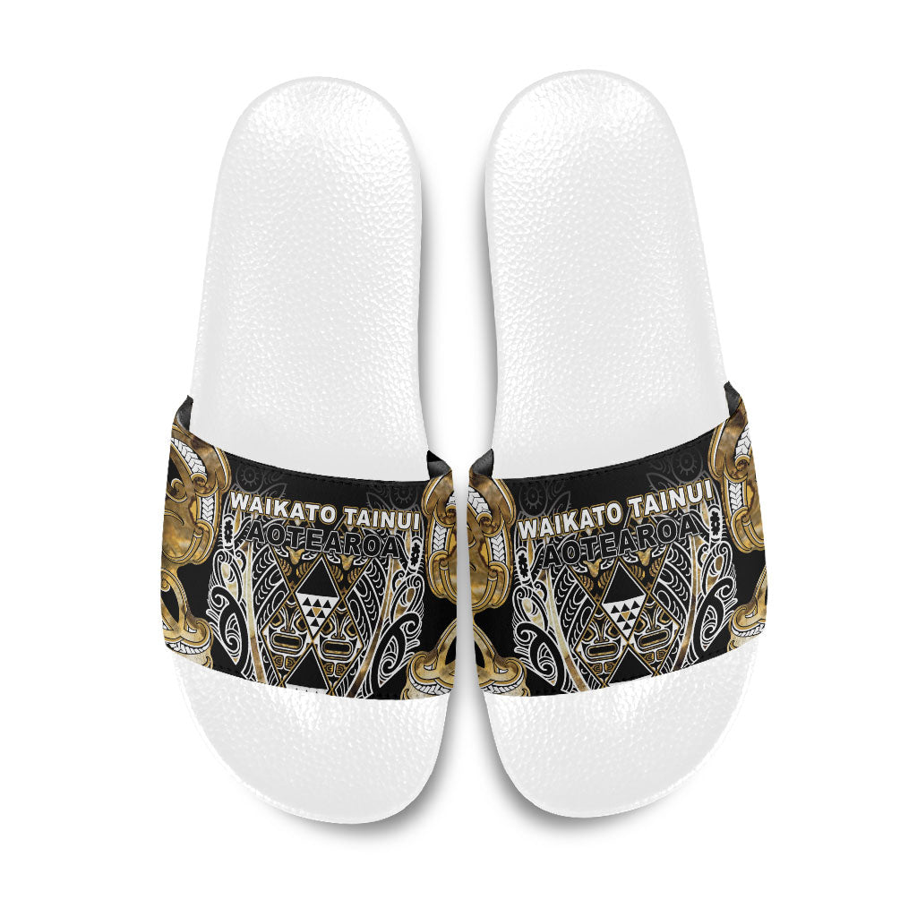 Aotearoa Waikato Tainui Slide Sandals Maori Light Gold Tribal Paua Shell Pattern DT05 Yellow - Polynesian Pride