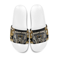 Aotearoa Waikato Tainui Slide Sandals Maori Light Gold Tribal Paua Shell Pattern DT05 Yellow - Polynesian Pride