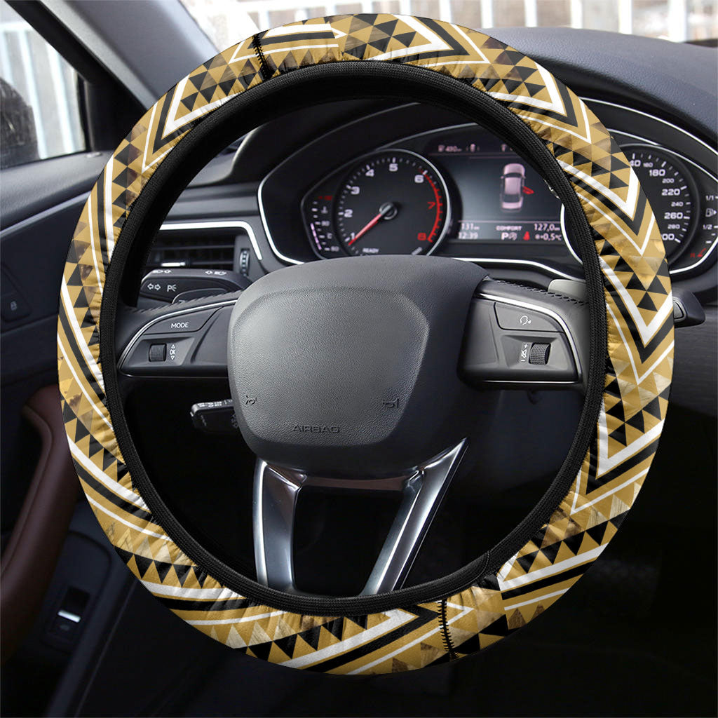 Aotearoa Waikato Tainui Steering Wheel Cover Maori Light Gold Tribal Paua Shell Pattern DT05 - Polynesian Pride