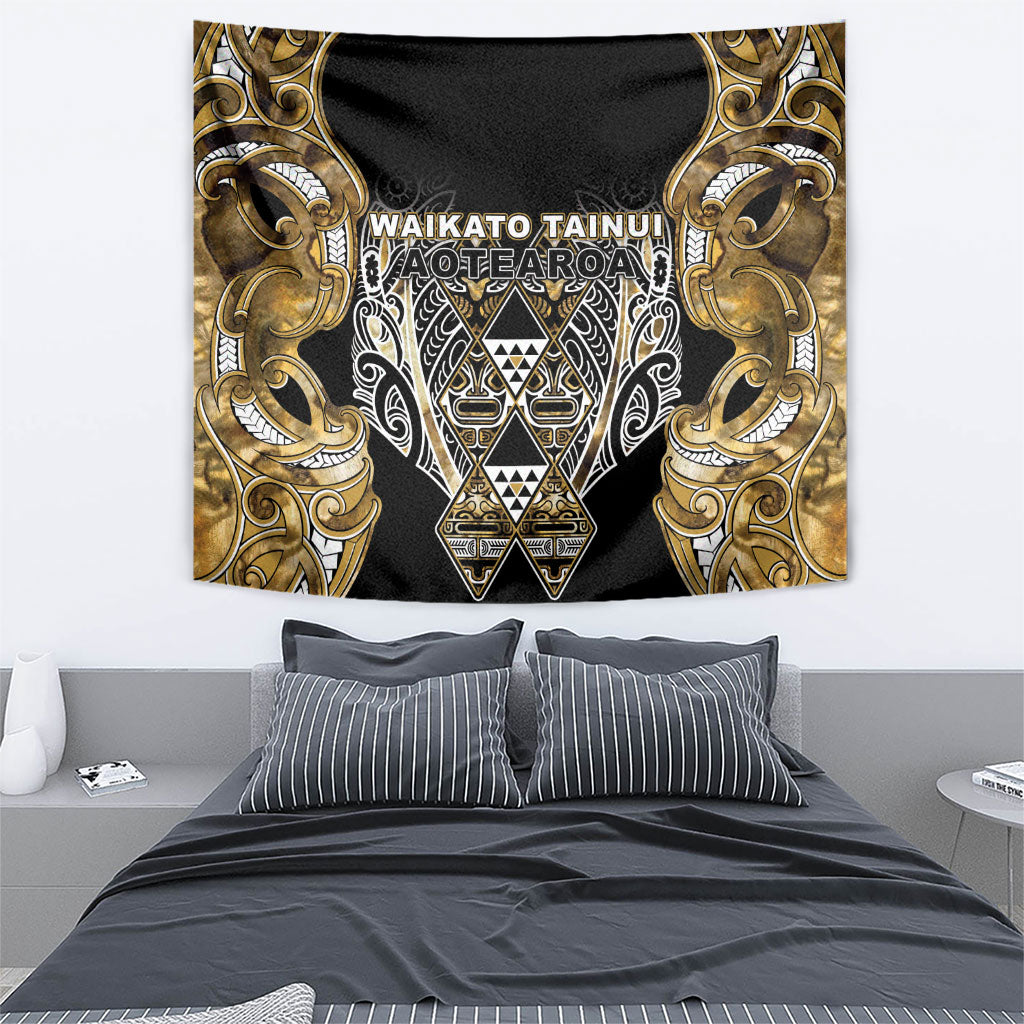 Aotearoa Waikato Tainui Tapestry Maori Light Gold Tribal Paua Shell Pattern DT05 - Polynesian Pride
