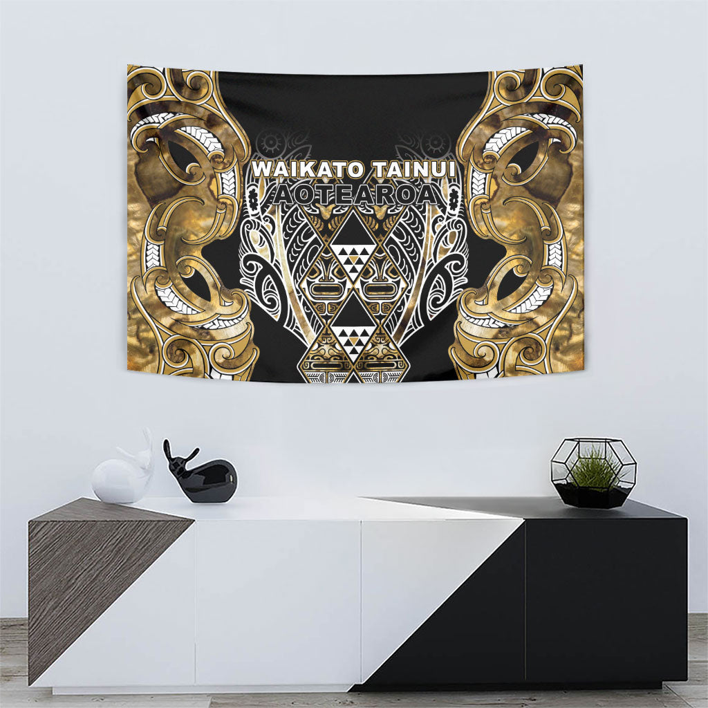 Aotearoa Waikato Tainui Tapestry Maori Light Gold Tribal Paua Shell Pattern DT05 - Polynesian Pride