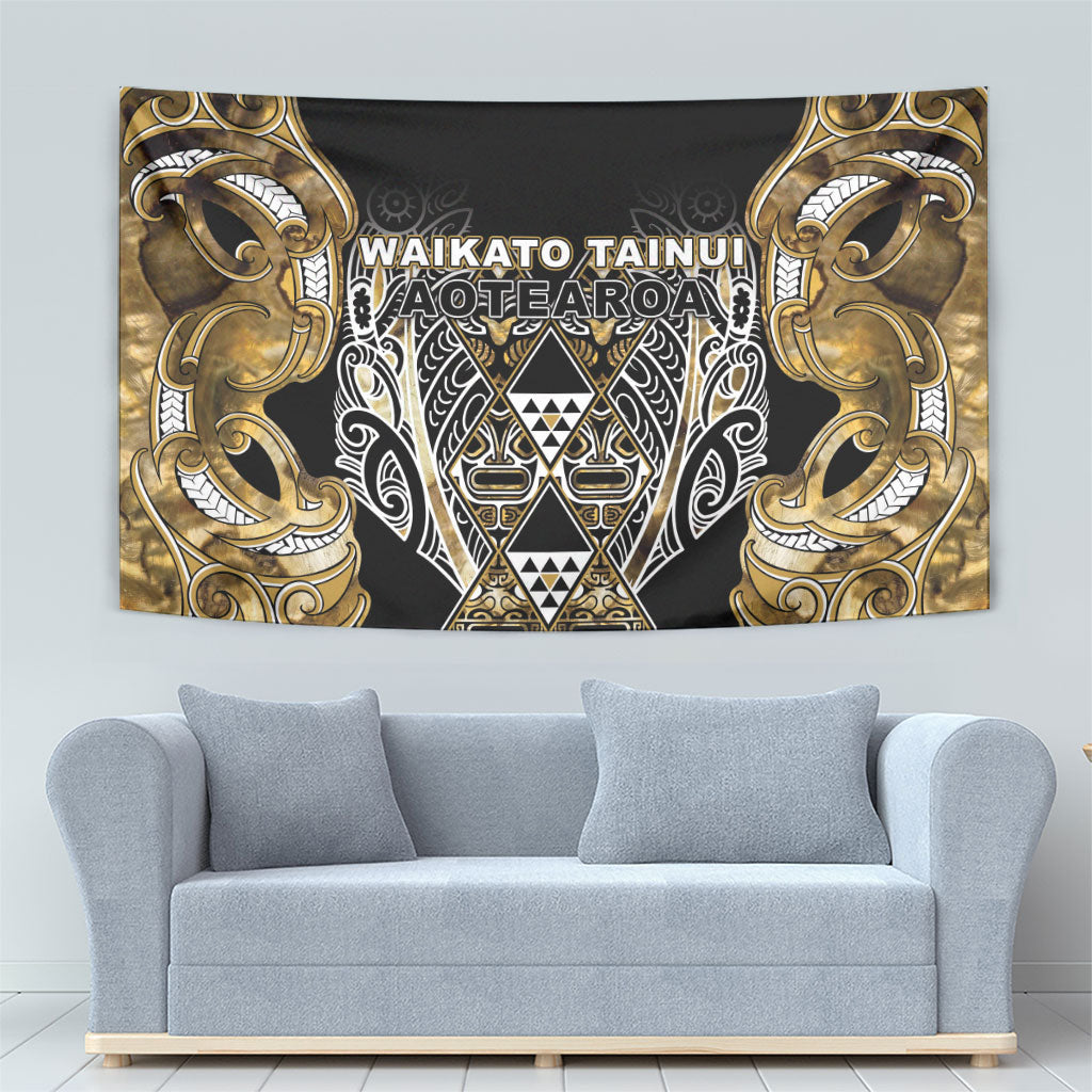 Aotearoa Waikato Tainui Tapestry Maori Light Gold Tribal Paua Shell Pattern DT05 - Polynesian Pride