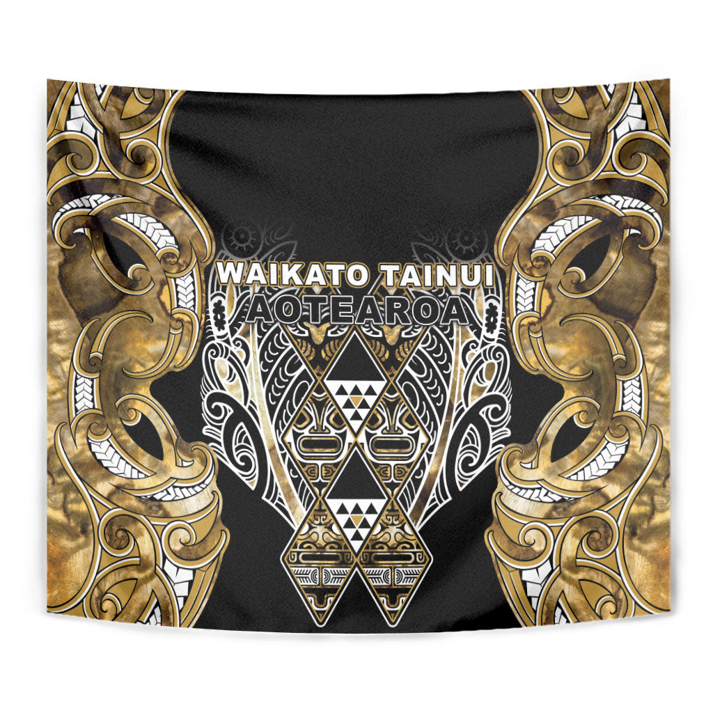Aotearoa Waikato Tainui Tapestry Maori Light Gold Tribal Paua Shell Pattern DT05 - Polynesian Pride