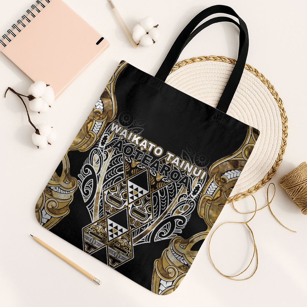 Aotearoa Waikato Tainui Tote Bag Maori Light Gold Tribal Paua Shell Pattern DT05 Black Strap One Size Yellow - Polynesian Pride