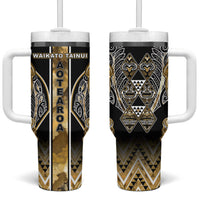 Aotearoa Waikato Tainui Tumbler With Handle Maori Light Gold Tribal Paua Shell Pattern DT05 One Size: 40 oz Yellow - Polynesian Pride