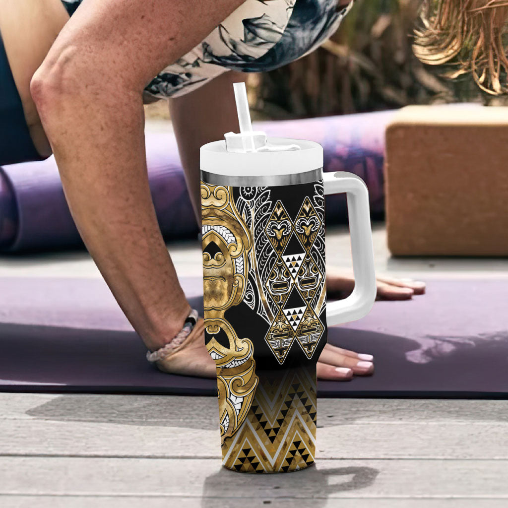 Aotearoa Waikato Tainui Tumbler With Handle Maori Light Gold Tribal Paua Shell Pattern DT05 - Polynesian Pride