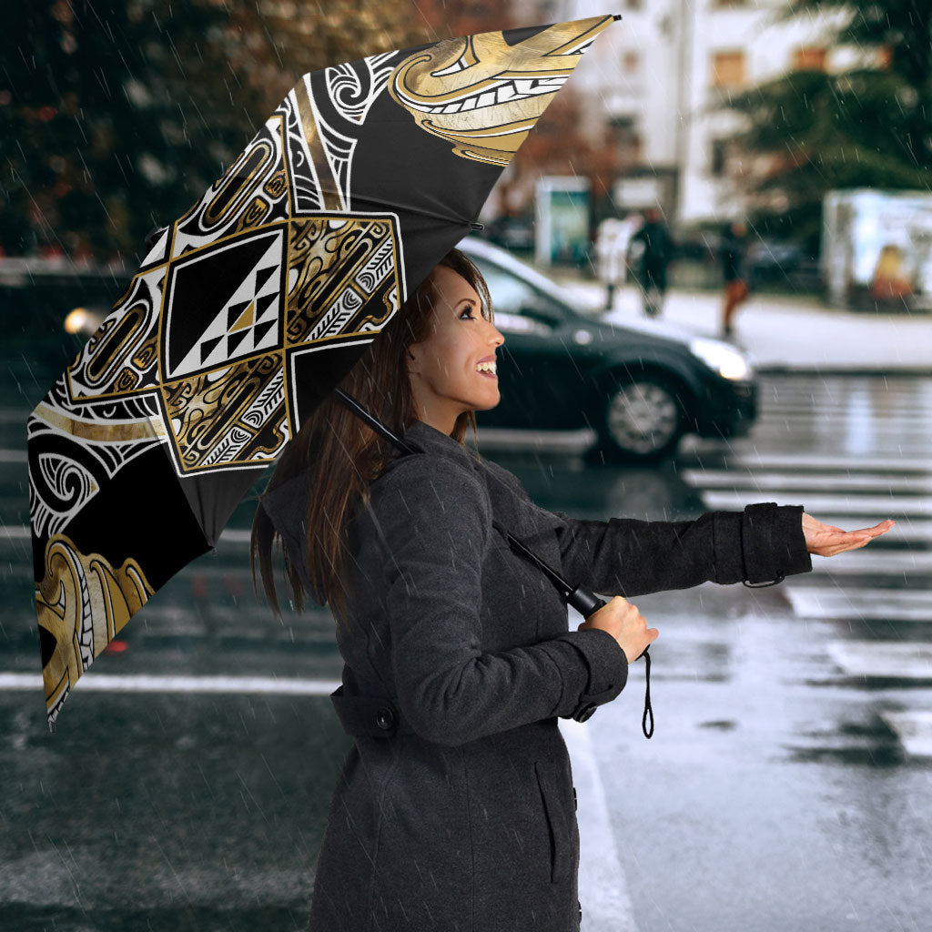 Aotearoa Waikato Tainui Umbrella Maori Light Gold Tribal Paua Shell Pattern DT05 - Polynesian Pride