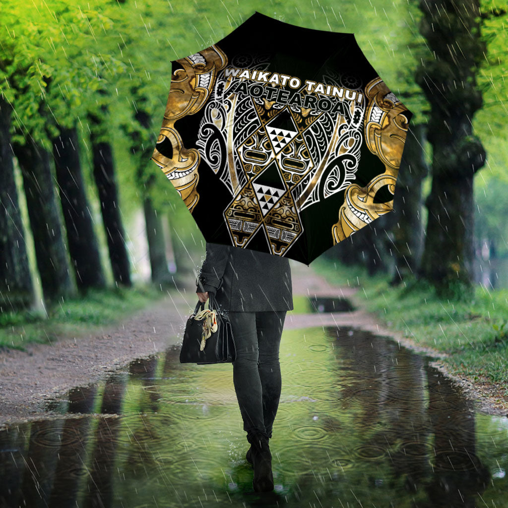 Aotearoa Waikato Tainui Umbrella Maori Light Gold Tribal Paua Shell Pattern DT05 - Polynesian Pride