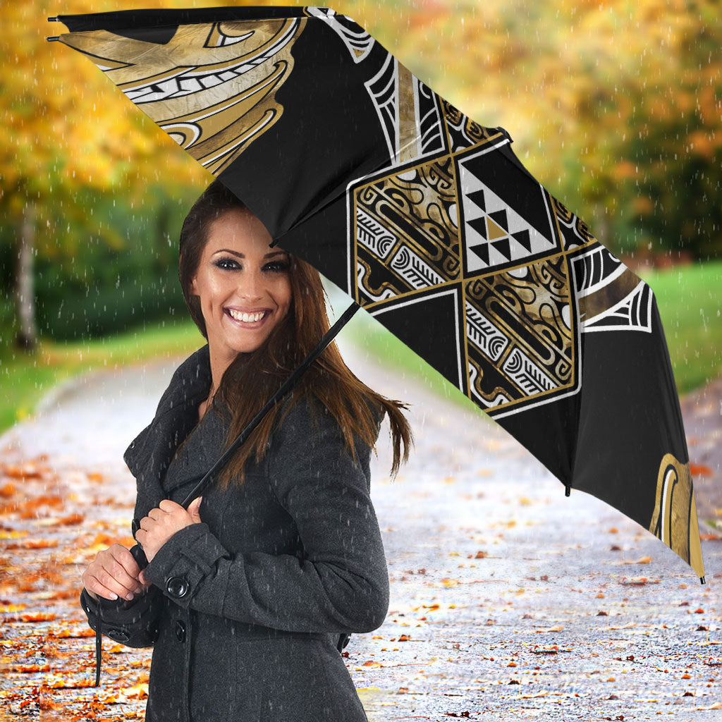 Aotearoa Waikato Tainui Umbrella Maori Light Gold Tribal Paua Shell Pattern DT05 - Polynesian Pride